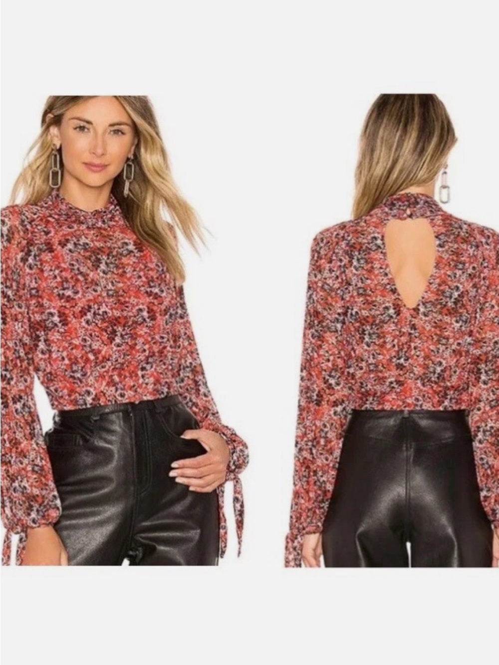 Free People Multi Floral Mock Neck Long Sleeve Crop Top